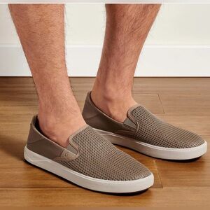 OluKai Lae‘ahi Slip On Sneakers Tan Mesh Nubuck US 12 Comfort Shoe Resortwear